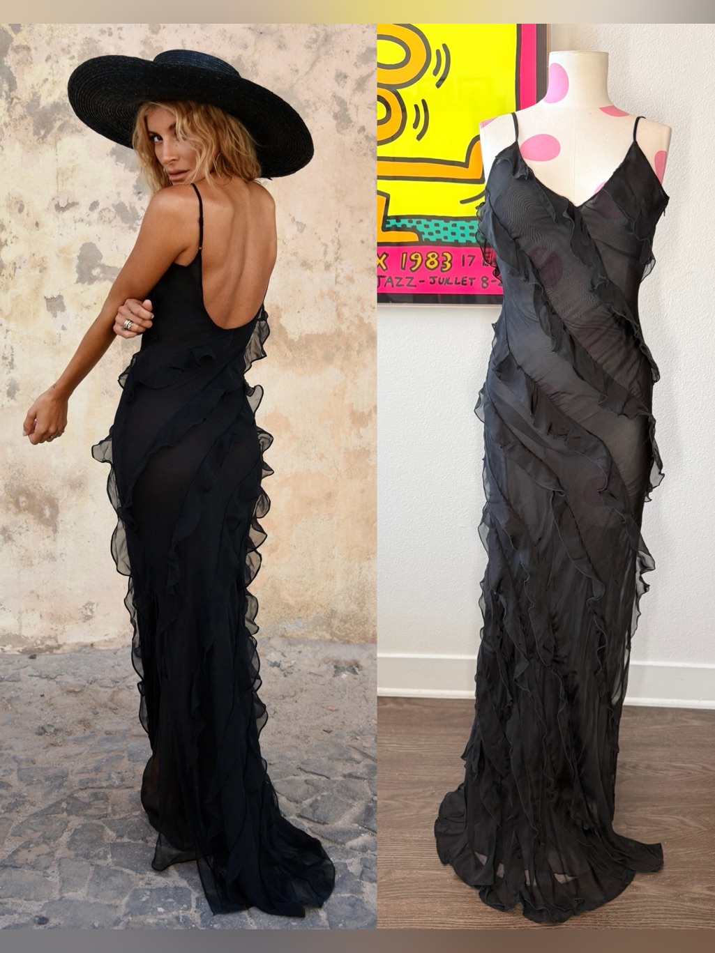 Rat & Boa Selena Black Ruffle Chiffon Maxi Dress Xxs